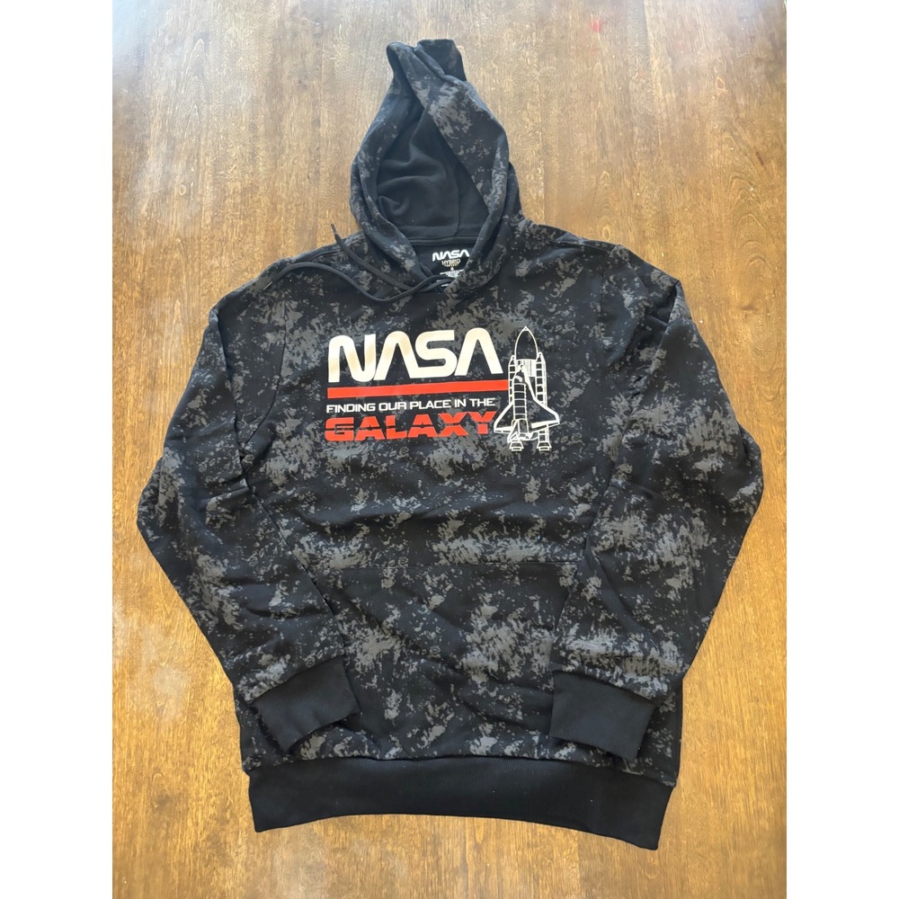 NASA Hybrid Apparel Mens Space Shuttle Graphic Hoodie Acid Wash Black Small